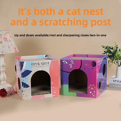 Premium Two Layer Cat Scratcher House Durable Cat Villa Non Shedding Claw Board for Indoor Cats