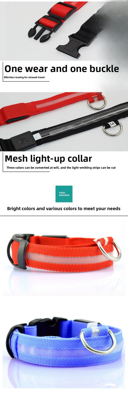 LED Dog Collar Glowing Light Up Pet Collar with Mesh Belt Adjustable Reflective Safety Collar for Large Medium Small Dogs