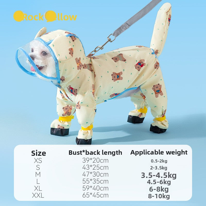 Waterproof Pet Raincoat Full Coverage Four Legged Design for Small and Medium Dogs Summer Outdoor Adventure Cartoon Teddy Dog Clothes