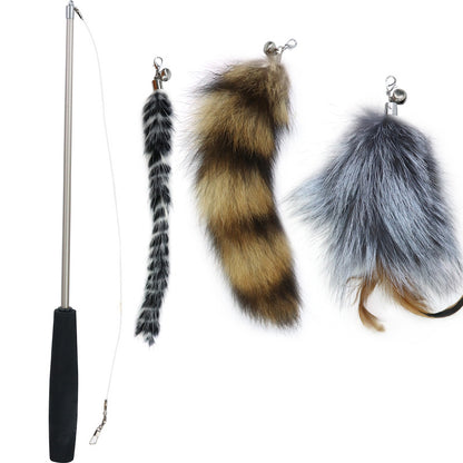 Three-Section Telescopic Feather Cat Toy Teaser Wand Replaceable Head Set