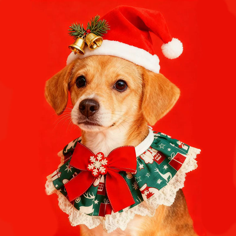 Christmas Special Pet Saliva Towel Scarf for Dogs Cats Festive Triangular Bib Decor