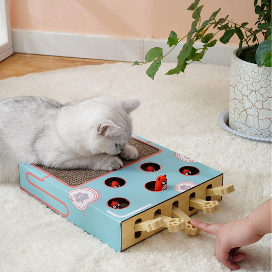 Multi Functional Cat Scratching Board with Teaser Toy Interactive Whack a Mole Game Corrugated Paper for Cats