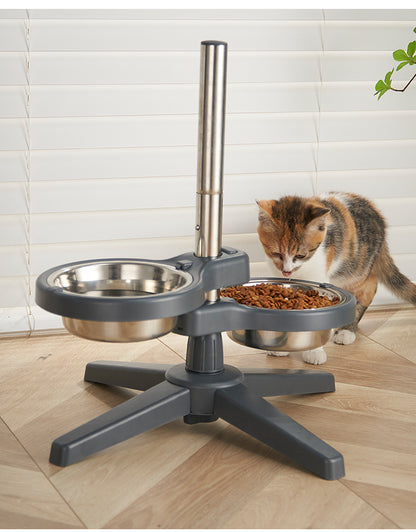 Stainless Steel Adjustable Double Pet Bowl Anti Splash Slip Neck Protection Dog Feeder