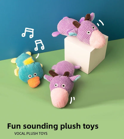 Dog Sound Resistant Bite Grind Teeth Pet Toy Plush Cow Duck Shapes Special Discount