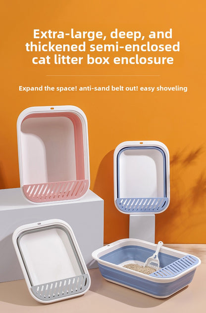 New Foldable Semi-Enclosed Cat Litter Box with Litter Scoop Large Cat Litter Box Cat Toilet