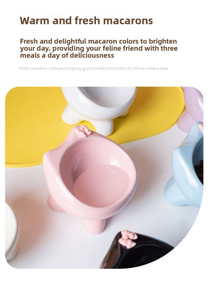 Cute Cat Bowl Ceramic Elevated Cat Food and Water Bowl Set with Non Slip Base Slow Feeder Design for Cats and Small Dogs Pet Supplies