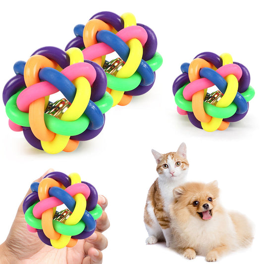 Colorful Bell Included Pet Toy Ball for Small Medium Large Dogs Rainbow Style