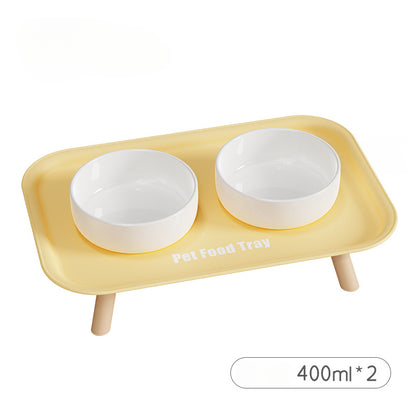 Premium Ceramic Double Pet Bowl Set with Cervical Support Raised Feeder Anti Splash and Tip Proof Design for Cat and Dog Dinner Plates