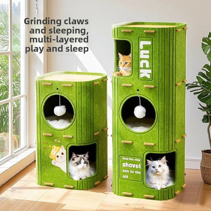Luxury Multi-layer Pet Cat Tree All-season Design Winter Double-layer Scratching Board Enclosed Cat House