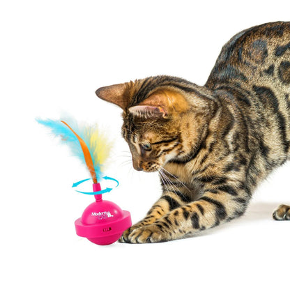 USB Rechargeable Cat Ball Toy 360-Degree Rotating Feather Ribbon Teaser