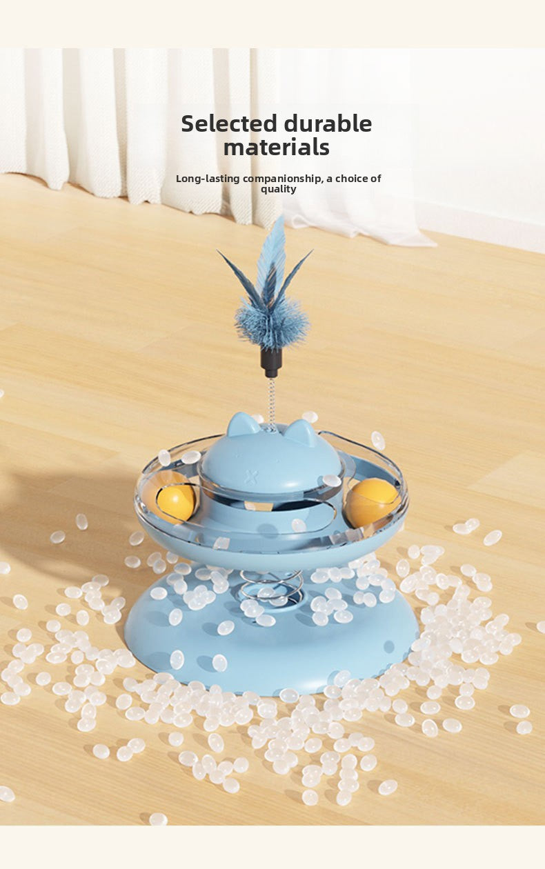 Advanced Self Amusement Cat Toy Automatic Rotating Turntable with Feather Wand and Balls for Indoor Kittens to Play Alone