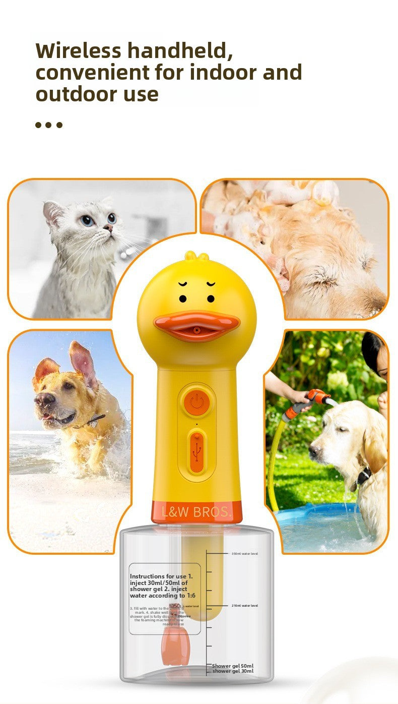 Professional Pet Bath Foam Maker Machine Automatic Foamer for Dogs Cats with Adjustable Dilution Bottle and Cute Yellow Duck Design