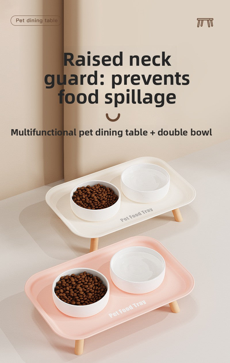 Premium Ceramic Double Pet Bowl Set with Cervical Support Raised Feeder Anti Splash and Tip Proof Design for Cat and Dog Dinner Plates