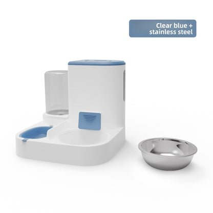 Anti-Tip Cat/Dog Feeder with Large Capacity Automatic Waterer, Ceramic/Stainless Steel Bowls