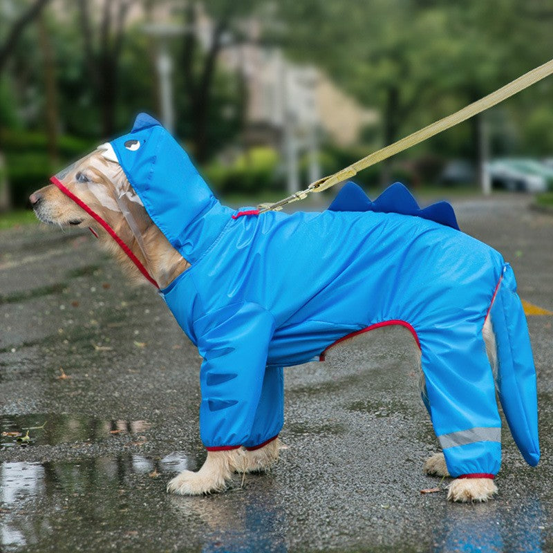 3D Dinosaur Tail Dog Raincoat Waterproof Reflective Pet Rain Poncho for Medium Large Breeds Like Golden Retriever Hooded Rain Gear