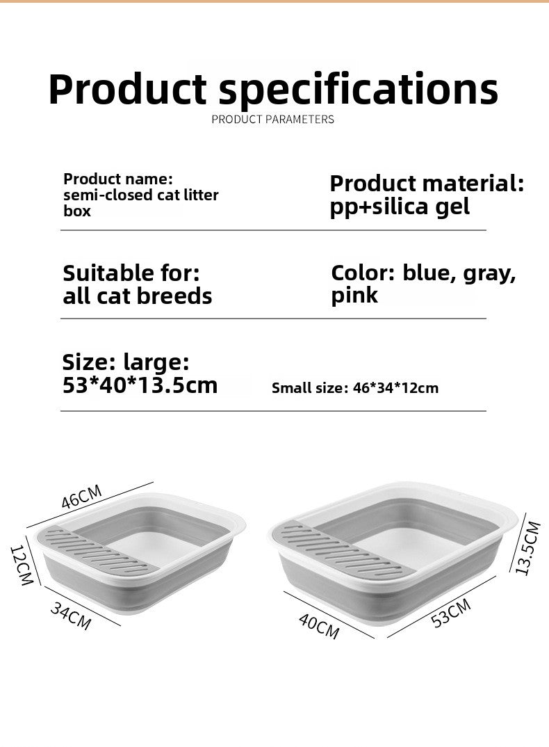 New Foldable Semi-Enclosed Cat Litter Box with Litter Scoop Large Cat Litter Box Cat Toilet