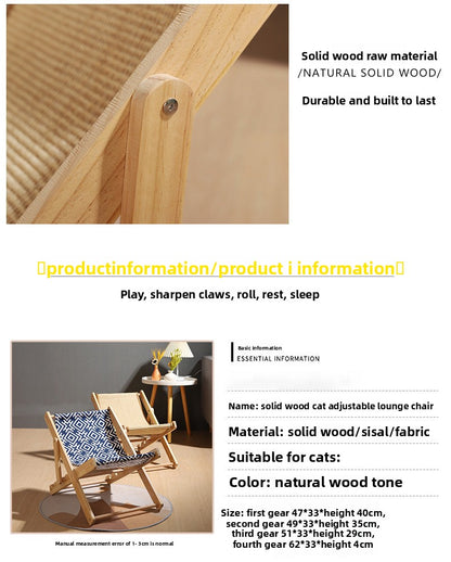 Jianma Solid Wood Adjustable Cat Sofa Chair Scratch-Resistant Cat Bed Lounger Pet Furniture