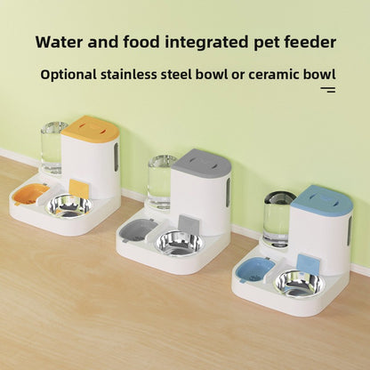 Anti-Tip Cat/Dog Feeder with Large Capacity Automatic Waterer, Ceramic/Stainless Steel Bowls
