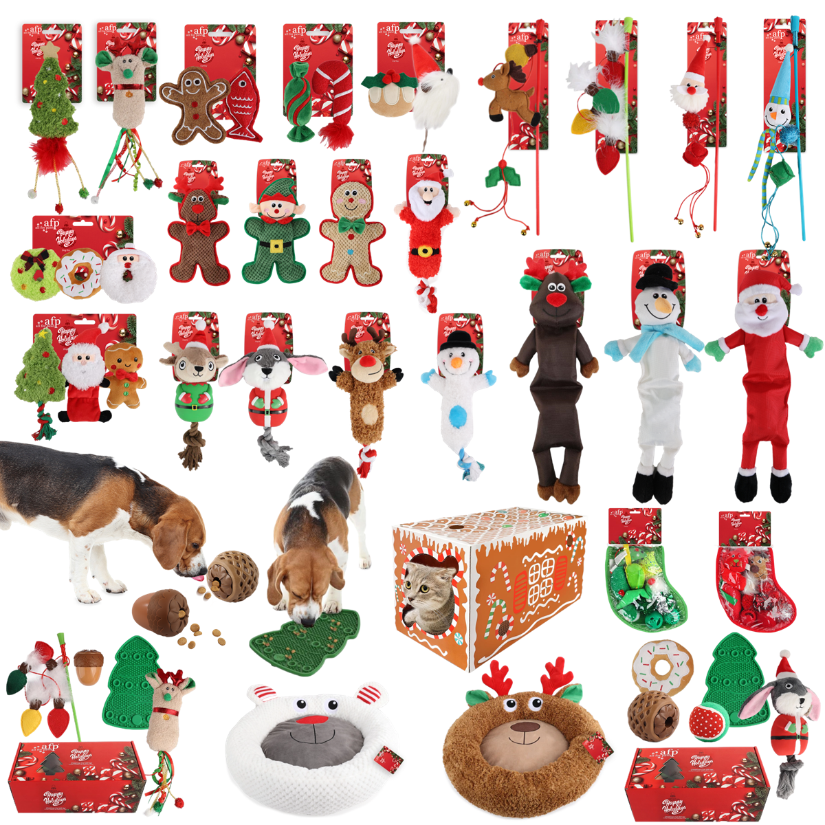 Multiple Christmas Pet Toys Pinecone Treat Dispenser Dog Chew Toy Teaser Wand Pet Bed Set