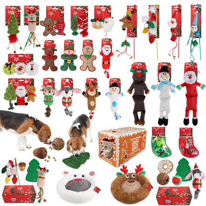 Multiple Christmas Pet Toys Pinecone Treat Dispenser Dog Chew Toy Teaser Wand Pet Bed Set