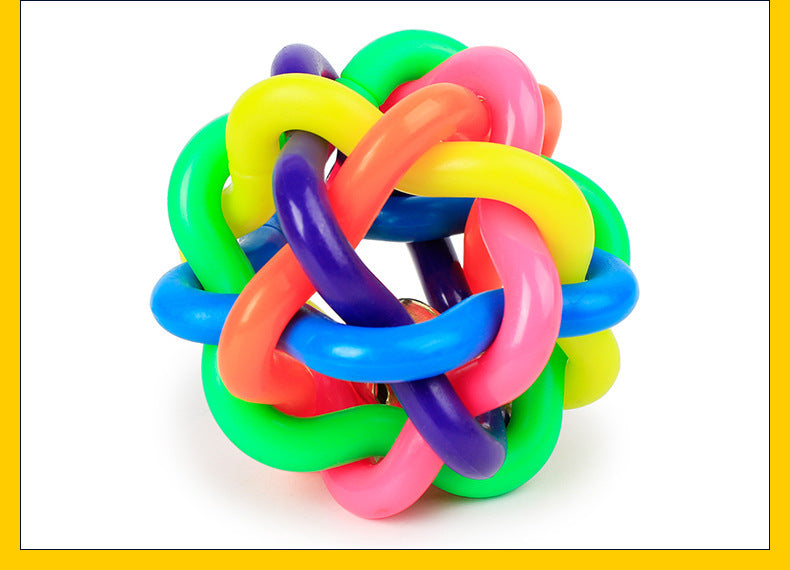 Interactive Dog Training Woven Bell Rubber Chew Ball with Colorful Design