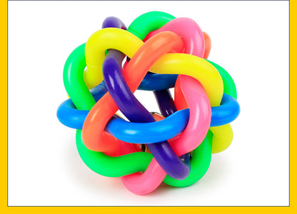 Interactive Dog Training Woven Bell Rubber Chew Ball with Colorful Design