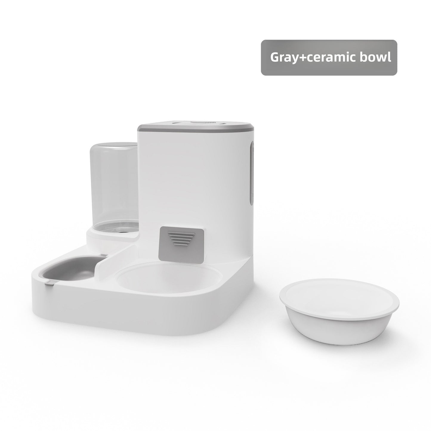 Anti-Tip Cat/Dog Feeder with Large Capacity Automatic Waterer, Ceramic/Stainless Steel Bowls