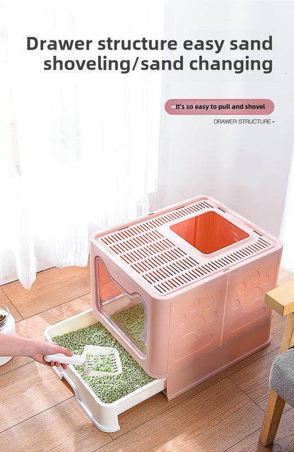 Large Foldable Pet Litter Box with Drawer Top Entry