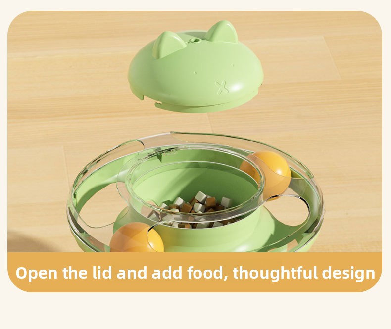 Advanced Self Amusement Cat Toy Automatic Rotating Turntable with Feather Wand and Balls for Indoor Kittens to Play Alone