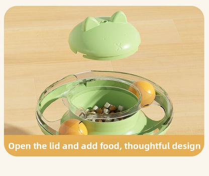 Advanced Self Amusement Cat Toy Automatic Rotating Turntable with Feather Wand and Balls for Indoor Kittens to Play Alone