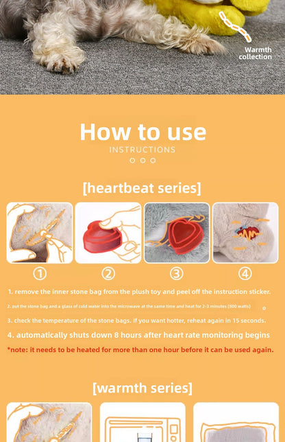 Durable Pet Comfort Pillow Puppy Shape with Simulated Heartbeat Warm Plush Sound Toy