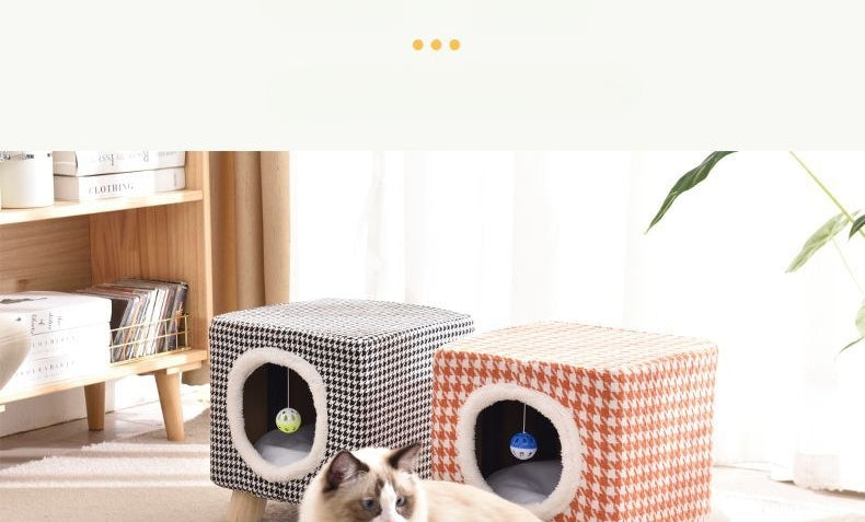 Solid Wood Cat Nest Stool Storage for People and Cats Sharing Cat Supplies Little Kitten House House Four Seasons Warm Cat and Dog Tent
