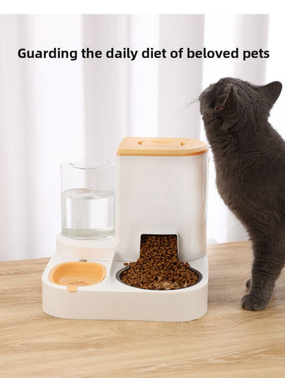 Anti-Tip Cat/Dog Feeder with Large Capacity Automatic Waterer, Ceramic/Stainless Steel Bowls