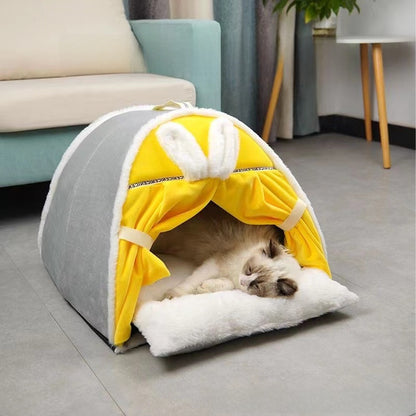 Household Cat House Dog House Kitten Bed Winter Warm Tent House Semi-Enclosed All-Season Universal