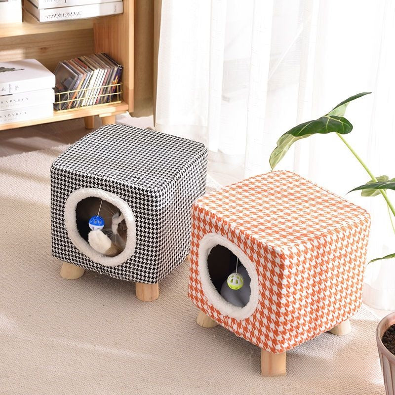 Solid Wood Cat Nest Stool Storage for People and Cats Sharing Cat Supplies Little Kitten House House Four Seasons Warm Cat and Dog Tent