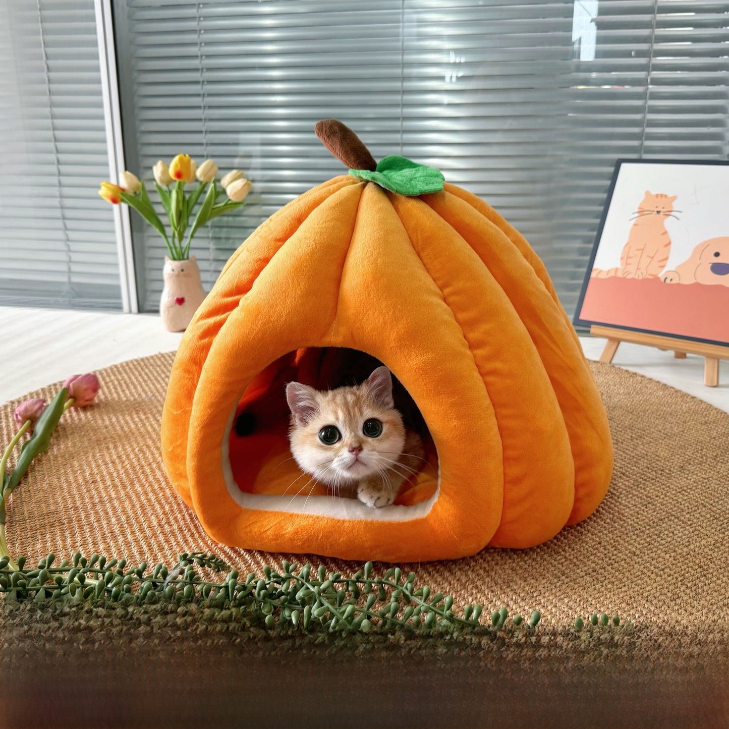 Winter Cat House Pumpkin Cat House Winter Cat House Enclosed Safe Removable Washable Dog House Warm Plush Christmas House