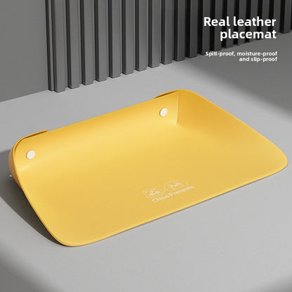 Semi Enclosed Waterproof Pet Placemat Non Slip Oil Proof Thickened Leather Dining Mat for Cats Dogs Food Bowl Mat Creative Design