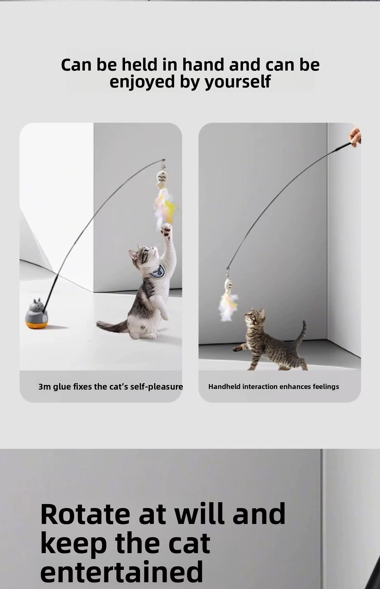 360 Deg Rotating Totoro Cat Teaser Wand Steel Wire Fish Head Bell Boredom Relief Toy