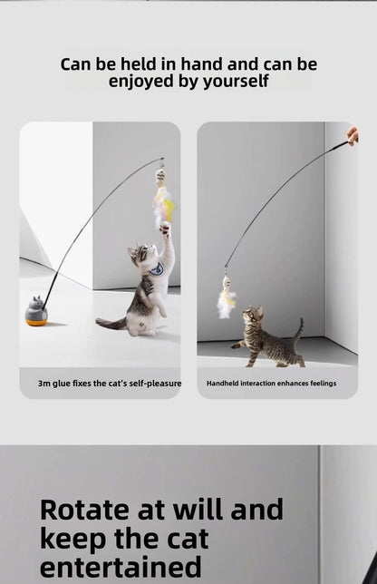 360 Deg Rotating Totoro Cat Teaser Wand Steel Wire Fish Head Bell Boredom Relief Toy