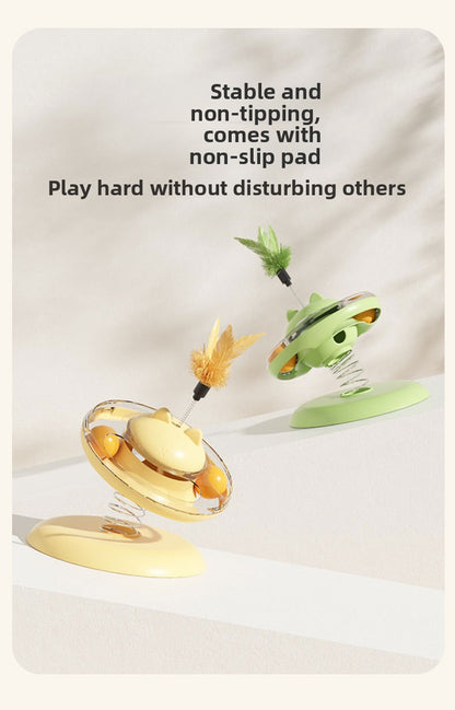 Advanced Self Amusement Cat Toy Automatic Rotating Turntable with Feather Wand and Balls for Indoor Kittens to Play Alone