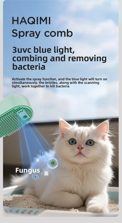 Magic Cat and Dog Hair Brush with Antibacterial Blue Light Spray Professional Pet Grooming Comb for Shedding Control Effectively Removes Loose Undercoat Fur