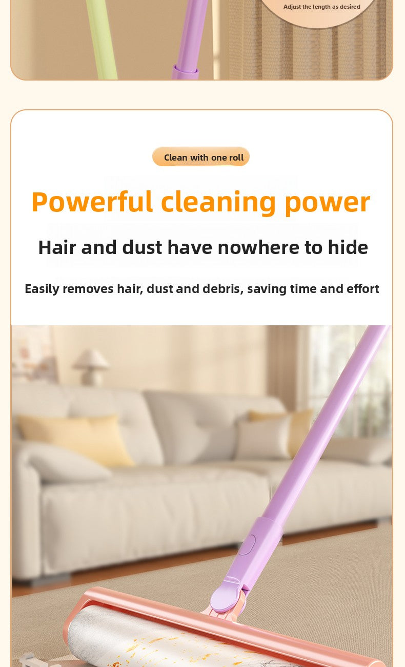 Extra Long Handle Lint Roller for Pet Hair and Dust Sticky Roller Brush with 6 Replaceable Adhesive Sheets Multi Surface Floor Sweeper Magic Hair Remover