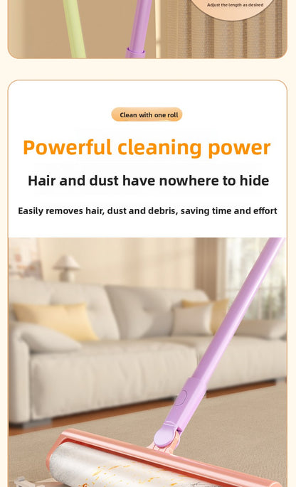 Extra Long Handle Lint Roller for Pet Hair and Dust Sticky Roller Brush with 6 Replaceable Adhesive Sheets Multi Surface Floor Sweeper Magic Hair Remover