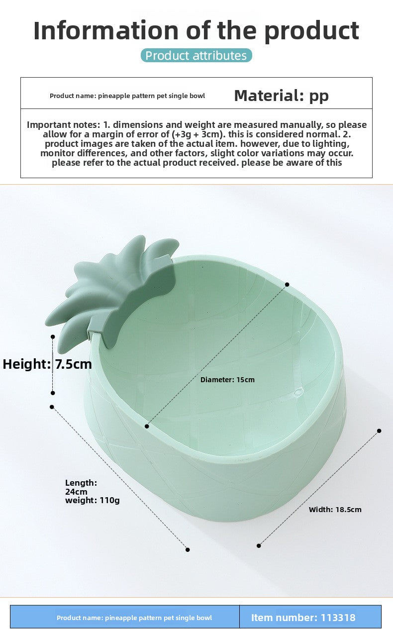 INS Aesthetic Pineapple Shaped Pet Dog Food Plastic Bowl