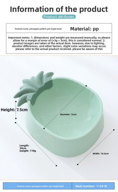 INS Aesthetic Pineapple Shaped Pet Dog Food Plastic Bowl