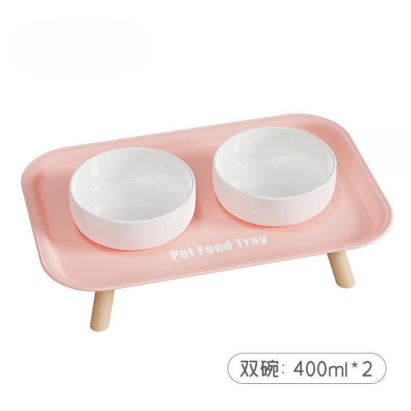 Premium Ceramic Double Pet Bowl Set with Cervical Support Raised Feeder Anti Splash and Tip Proof Design for Cat and Dog Dinner Plates