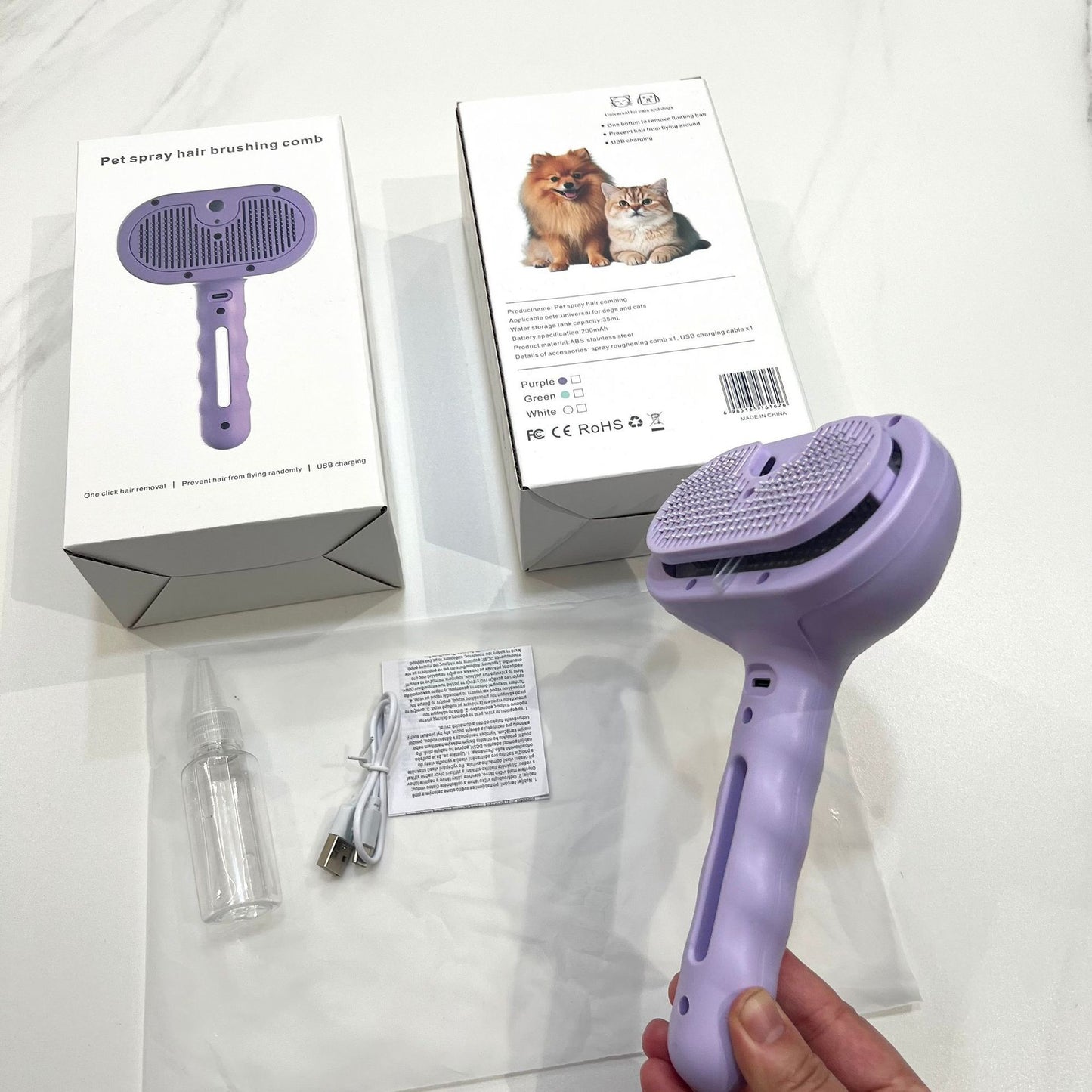 Blue Light Advanced Pet Spray with Non-Flying Hair Needle Grooming Comb