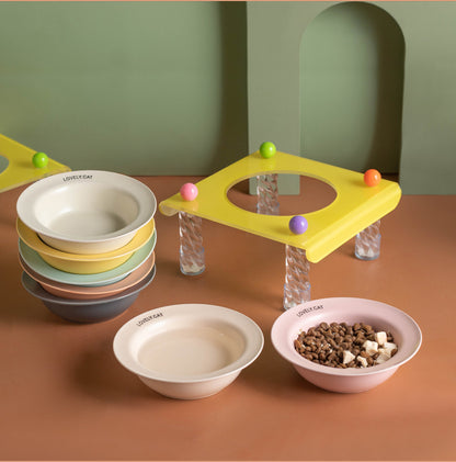 Elevated Dog Bowl with Neck Protection Macaron Series Acrylic Stand Ceramic Cat Food Bowl Non Slip Pet Feeder for Small Medium Dogs Cats