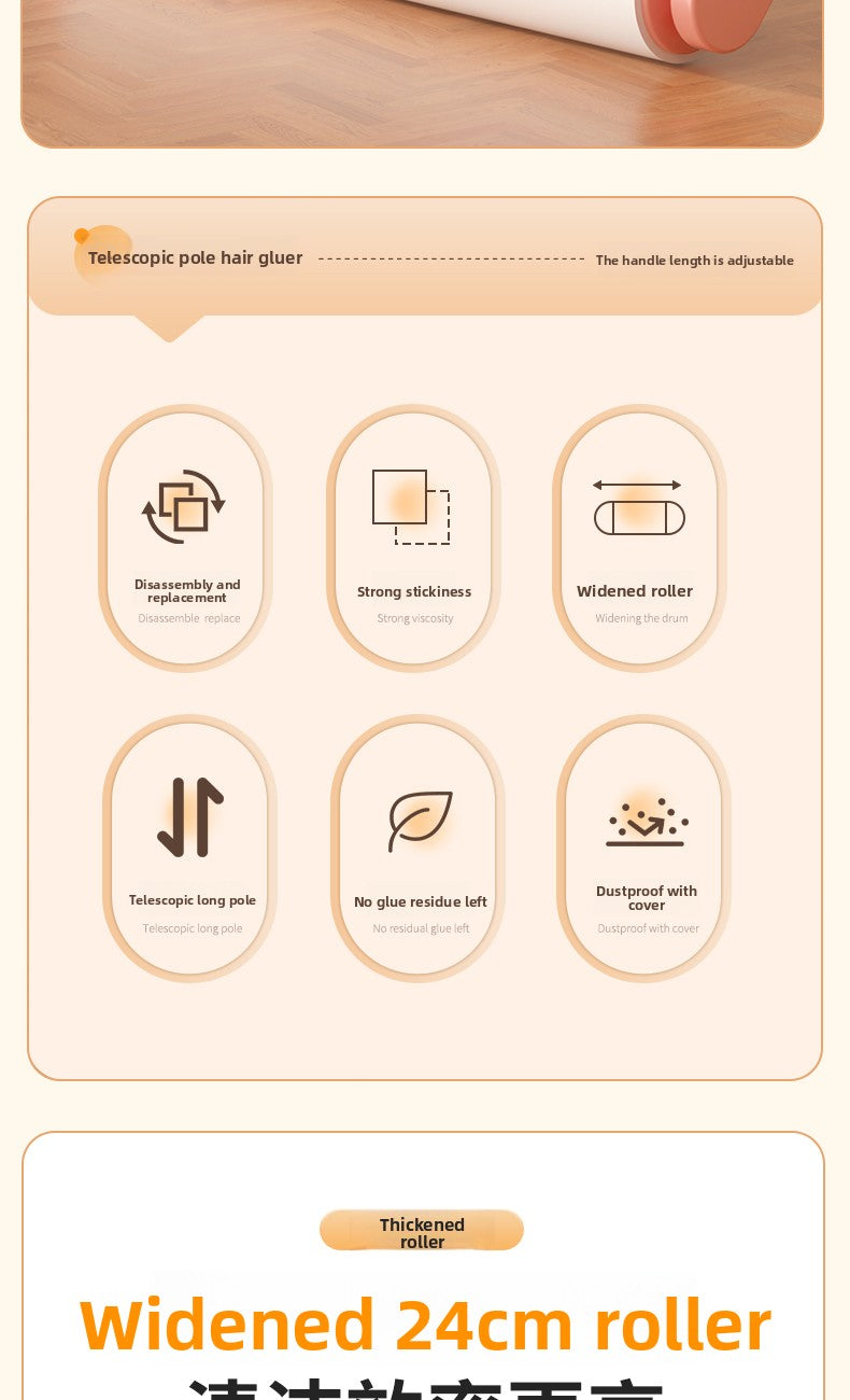 Extra Long Handle Lint Roller for Pet Hair and Dust Sticky Roller Brush with 6 Replaceable Adhesive Sheets Multi Surface Floor Sweeper Magic Hair Remover