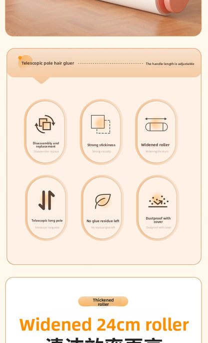 Extra Long Handle Lint Roller for Pet Hair and Dust Sticky Roller Brush with 6 Replaceable Adhesive Sheets Multi Surface Floor Sweeper Magic Hair Remover